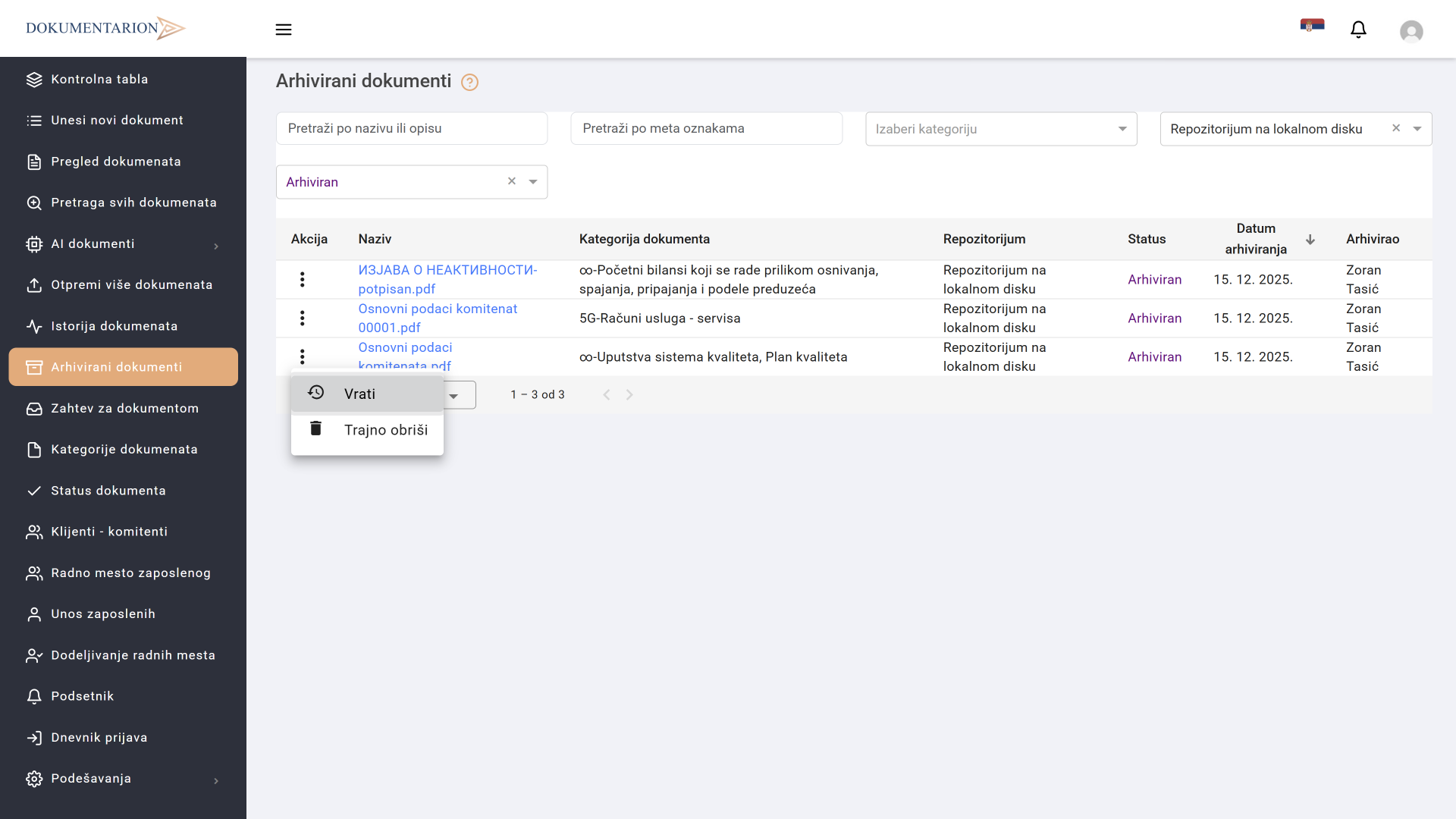 Arhiviranje dokumenata